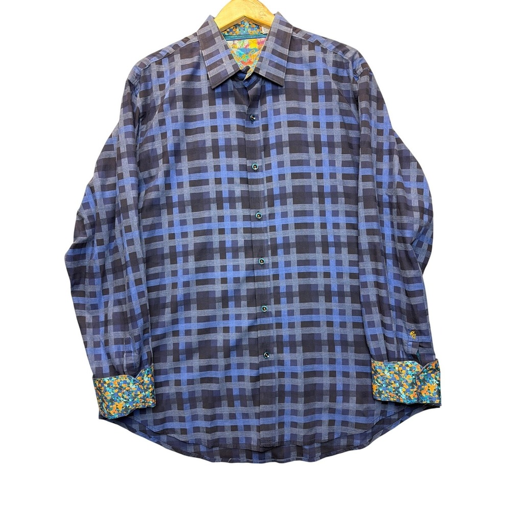 Robert Graham Mens Blue Plaid Long Sleeve Button Down Shirt Classic Fit 2TG 2XL